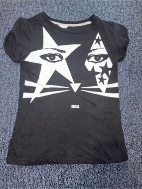 Archival Diesel Black Tee with White Star & Eye Graphic